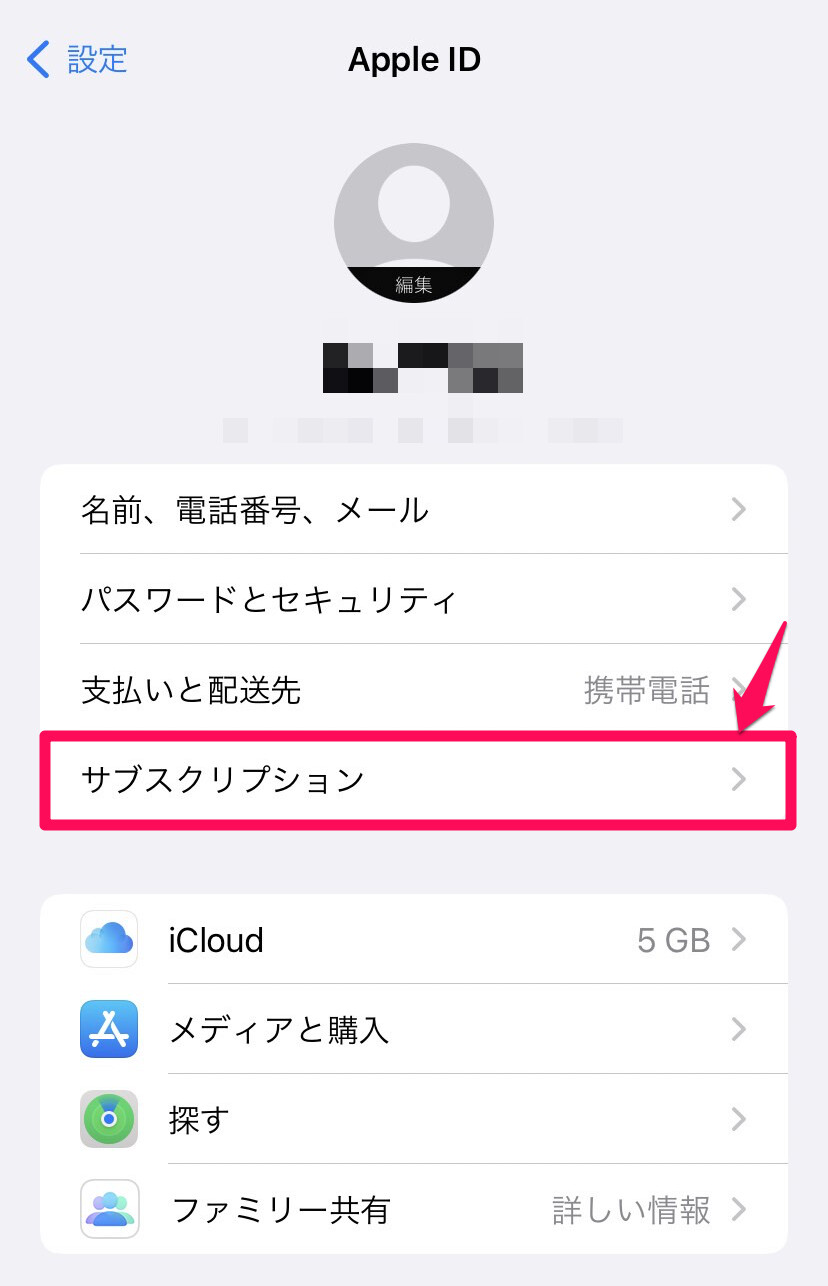 「サブスクリプション」をタップ
