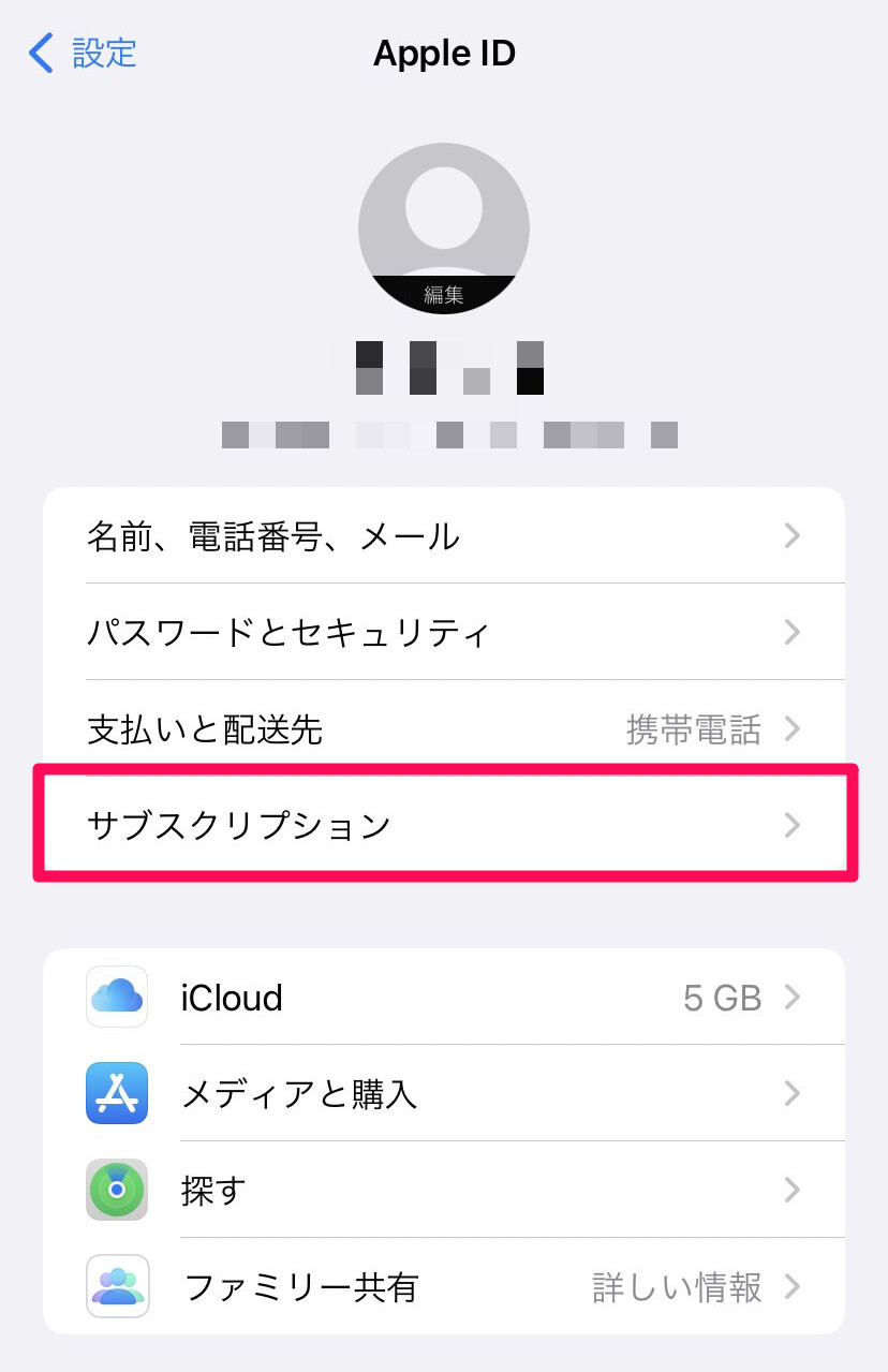 「サブスクリプション」をタップする